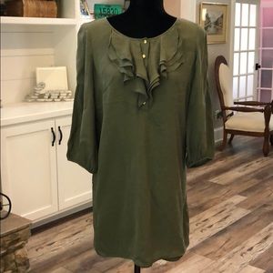 Tibi Ruffled Khaki Green SILK Tunic or Mini Dress